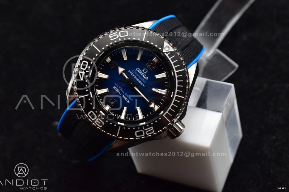 TF 1:1 6000M Dial Seamaster Black Deep Black Strap Ceramic Ultra A2824 Edition Bezel on Blue Rubber SS Best 0302